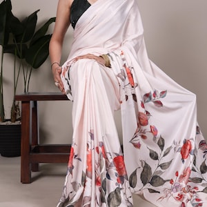 Bollywood Printed Satin Silk Saree for Women Partywear Sarees for engagement function, Designer Saree for Wedding Function USA, Ship to USA