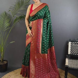 Designer Green Soft Silk Ikkat Sarees with rich pallu Designer Wedding Sarees, Pattu Silk Sarees, Indian Women Ethnic Outfit, Ready to wear
