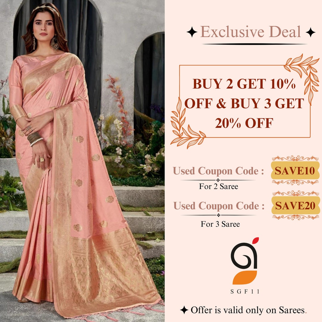 Women Party Wear Semi Kanjivaram Silk Ready To Wear  Saree With Un Stitched Blouse(Size Up To 42)