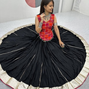 Black Pure Cotton Navratri Chaniya Choli for Women with Foil Print, Full Stitch Lehenga Choli for Navratri, Women Garba Dresses, garba Lover
