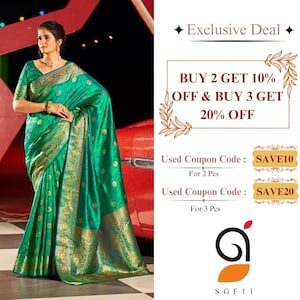 Glosy Green Colour New Look Kanjivaram Soft Lichi Silk Saree Extra Ordinary Disigner Wedding,Party Wear  Saree With unstitched Blouse Piece