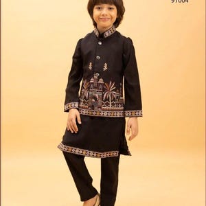 Designer Boys Kids Kurta Pajama Set with Embroidery Work, Kids Kurta Koti Set for Festival, Wedding Kids Kurta Set, Kids Festival Kurta