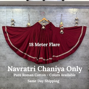 Pure Cotton Navratri Chaniya for Women with 18 Meter Flare, Full Stitch Lehenga for Navratri, Navratri Ghaghra for Dance, Garba Outfit