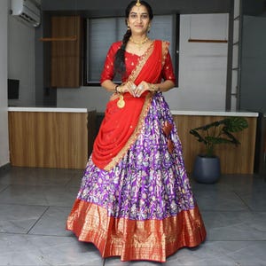 Traditional Designer Dola Silk Half Saree Lehenga Set for Women,Pavadai Sattai,ready made half saree southindian,Ready to Wear Half Saree