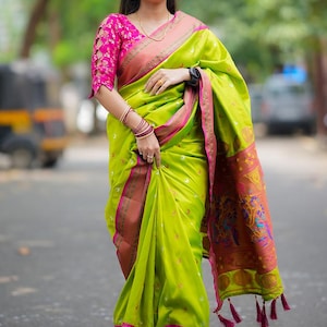 Green Woven Design Kanjivaram Silk Traditional Indian Wedding Saree, With Stitch Blouses, Sari for Women USA, All Occasion Wear Saree
