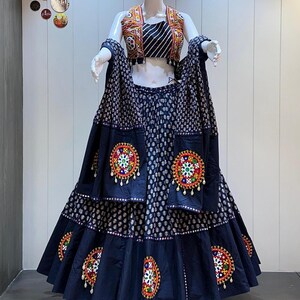 New Pure Cotton Chaniya Choli for Women with Kutchhi Mirror Work,Full Stitch Lehenga Choli for Navratri, Women Garba Dresses,Festival Outfit