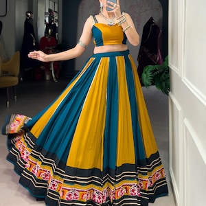 New pure cotton Navratri Chaniya Choli for Women with Gamthi Work, Full Stitch Lehenga Choli for Navratri, Garba Night Chaniya choli