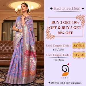 Lavender Kashmiri  Pashmina Weaving Saree With Beautiful Attractive Rich Pallu And Blouse For Casual and Party wear saree