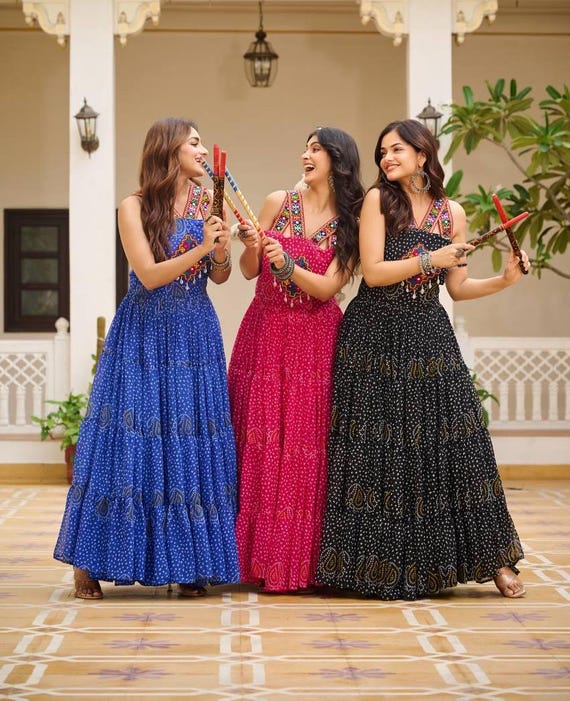 green emerald velvet dress Navratri wear top-bottom kedia set for Women's festival fashion