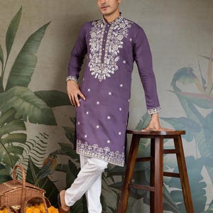 New Men&#39;s Kurta Pant with Embroidery Work, Indian Mens wedding wear, Mens Ethnic Kurta dress, Manyavar Men&#39;s Kurta for Wedding, Boys Kurta