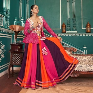 Multi Colour Navratri chaniya choli for women with Embroidery Work, Full Stitch Lehenga Choli for Navratri, Festival Outfit for women Garba