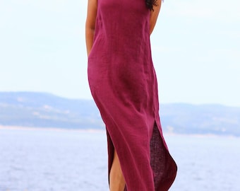 Long linen dress with slits | Lotika linen dresss | Linen maxi dress | Summer beach linen dress