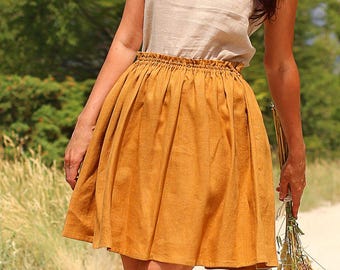 Linen mini skirt | Lotika linen skirt | Linen skirt with pleated waist | Natural linen skirt