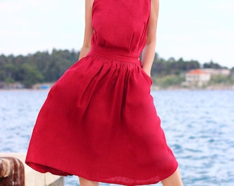 Linen dress with exposed back | Elegant linen dress Lotika | Luxury summer linen dress
