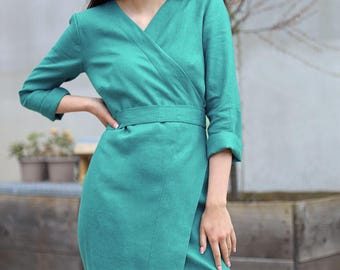 Long sleeve hemp wrap dress | Hemp dress Lotika with long sleeves
