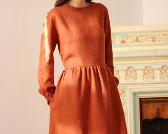 Linen dress with long sleeves | Linen dress Lotika for spring and autumn