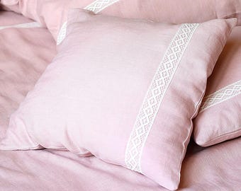 Linen pillowcase with lace | Lotika linen pillowcase | Bohemial linen pillowcase decorative