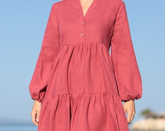 Loose linen dress | Lotika linen dress | Linen dress long sleeves | Natural linen dress