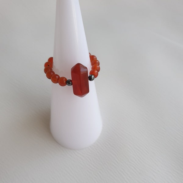 Achat Carnelian elastischer Ring / Hämatit / Edelstein