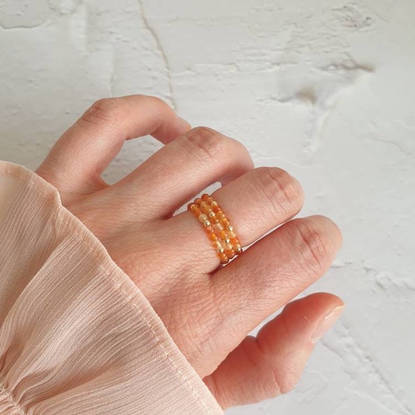 Elastischer Ring aus Achat Karneol Heilsteine, Boho Ring, Edelsteine, Stapelringe, orange