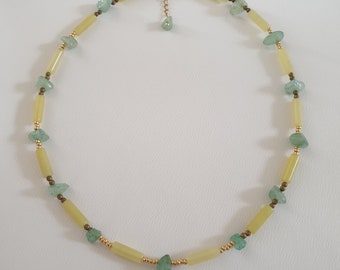 Jade / Aventurin Choker / Halskette / Hämatit / Edelstein Choker / vergoldet /Grün