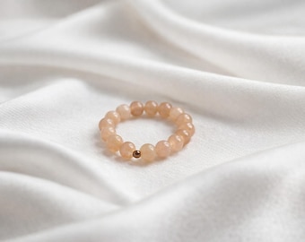 Sonnenstein elastischer Ring, Edelstein Ring, Sommer, Schmuck, orange, beige