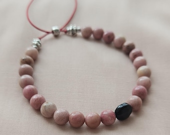 Rhodochrosit Armband, Edelsteine, Heilsteine, Rosa Armband, Achat, schwarz, Boho
