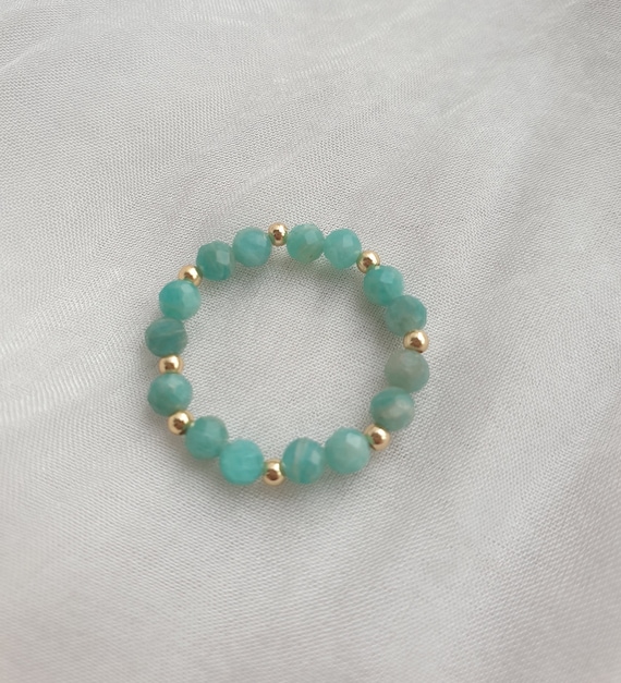 Elastischer Ring /facettiert /Amazonit Ring/Gold gefüllt