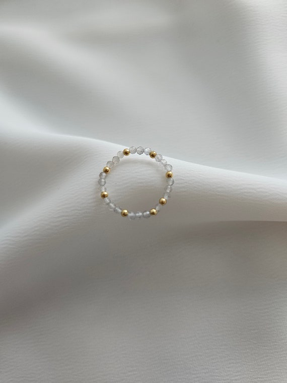 Elastischer Ring aus Labradorit, Heilsteine, Boho Ringe, Edelstein Ring, Stapelringe, grau