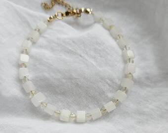 Citrin und Jade Armband, Edelsteine, Heilsteine Weiß, gelb, Edelstahl