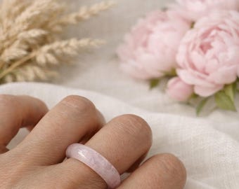 Echter Rosenquarz Ring 5mm, Naturbelassener Edelstein Ring Rosa, Minimalistischer Kristallring, Statement Ring Damen, Innendurchmesser 17 mm