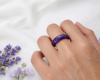 Echter Amethyst Ring 5mm, Naturbelassener Edelstein Ring Violett, Minimalistischer Kristallring, Statement Ring Damen, Geschenkidee