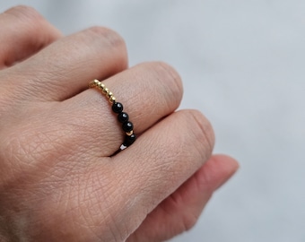 Tourmaline Schörl, Edelstein elastischer Ring Schörl Ring, Heilsteine, Schutz Ring