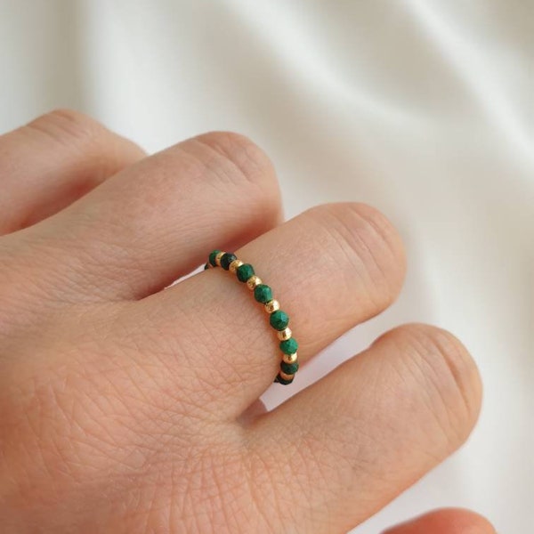 Malachite elastischer Ring / Stapelringe / Edelstein Ring / Grün