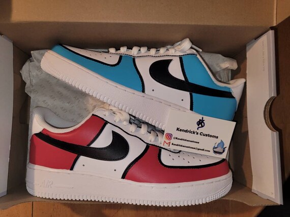 Custom Air Force Ones Red and Blue Mismatch Customs Etsy