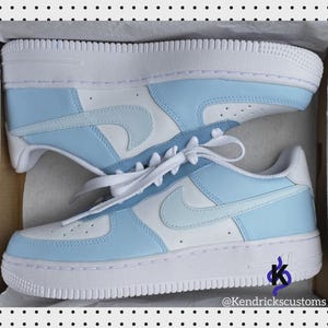 Hand Painted Custom Air Force 1&#39;s Baby Blue Sky Block Design