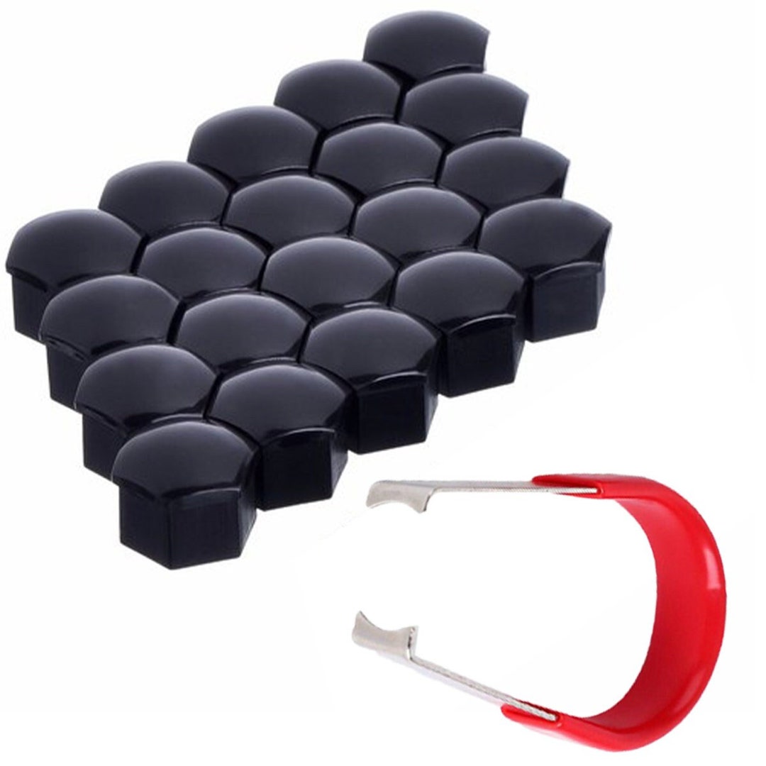 20 X 17Mm Alloy Wheel Hex Nut/Bolt Caps Covers + Tool Black Universal
