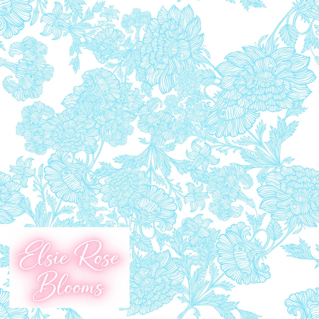 Elegant Blue Floral Seamless Pattern Fine Line Botanical Design ...
