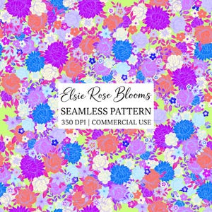 Neon Floral Seamless Pattern | Bright Spring Flowers Digital Paper | Colourful Botanical Repeat Design