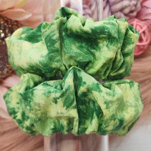 Fun Tie Dye Scrunchie, Green Tie Dye Burst Scrunchie, Lime Green Tie Dye Scrunchie, Retro Tie Dye Scrunchie, Wide Elastic Scrunchie