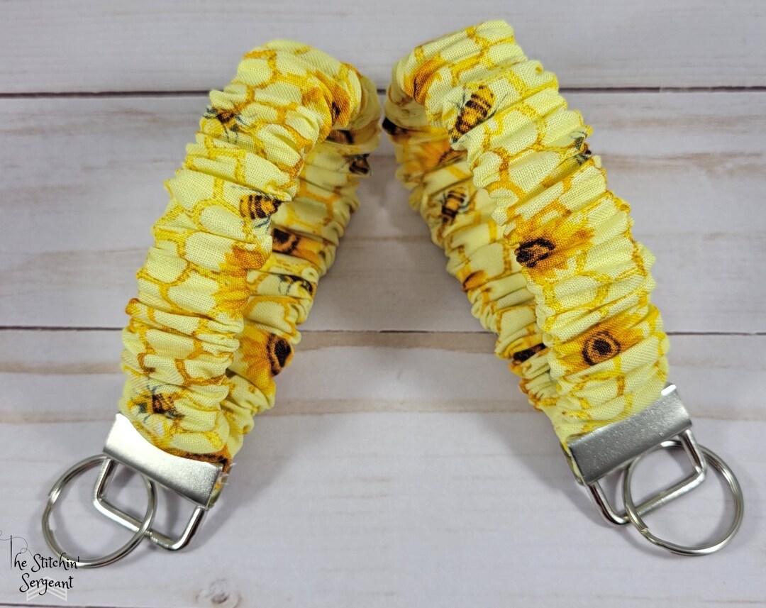 Handmade Bee Scrunchie Keychain: Cotton Honeycomb Wristlet - Etsy