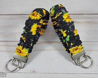 Handmade Sunflower Scrunchie Keychain: Cotton Honeybee Wristlet