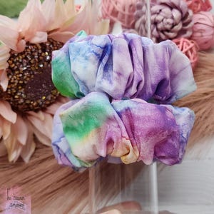 Fun Multi-Color Tie Dye Scrunchie, Cute Pastel Tie Dye Scrunchie, Retro Pastel Tie Dye Scrunchie, Wide Elastic Scrunchie, Tie Dye Hair Ties