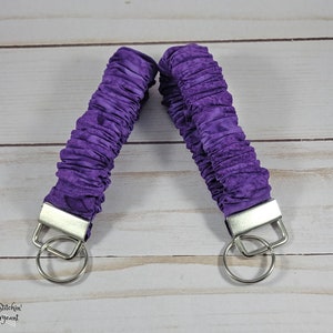 Bright Purple Scrunchie Keychain, Royal Purple Key Fob, Purple Wristlet, Stretchy Elastic Keychain