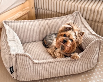 4L Textil HUGO Cuddly dog bed made of corduroy Premium-LINE dog basket with cover Beige