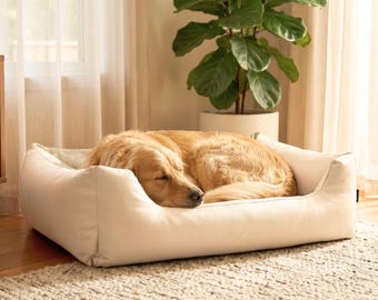 4L Textil MARIO orthopedic dog bed faux leather large dogs made of imitation leather memory visco XL dog sofa Beige