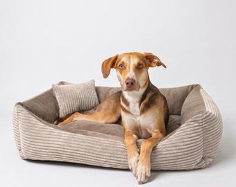 4L Textil MOLLY Cuddly corduroy dog bed dog basket medium sized dogs corduroy dog cushion fluffy dog basket corduroy Brown