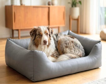 4L Textil MARIO orthopedic dog bed faux leather large dogs made of imitation leather memory visco XL dog sofa Gray