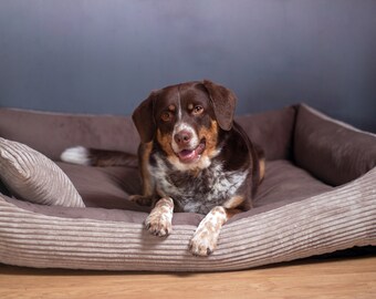 4L Textil Hundebett MOLLY abwaschbar Bezug abnehmbar Hundekörbchen für mittelgroße und Grosse Hunde Hundekorb Hundesofa Braun