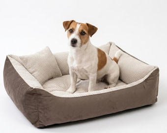 4L Textil TEO Cuddly dog bed cover removable and washable dog basket medium sized dog dog cushion fluffy dog basket Brown/Beige